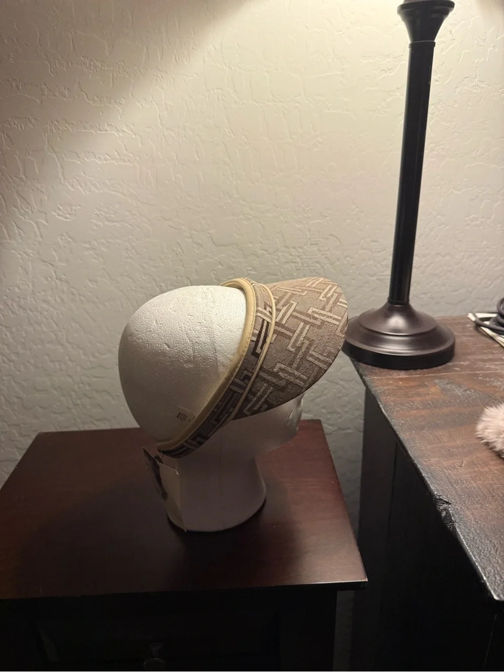 Jaclyn Smith Tan and Cream Straw Visor Hat